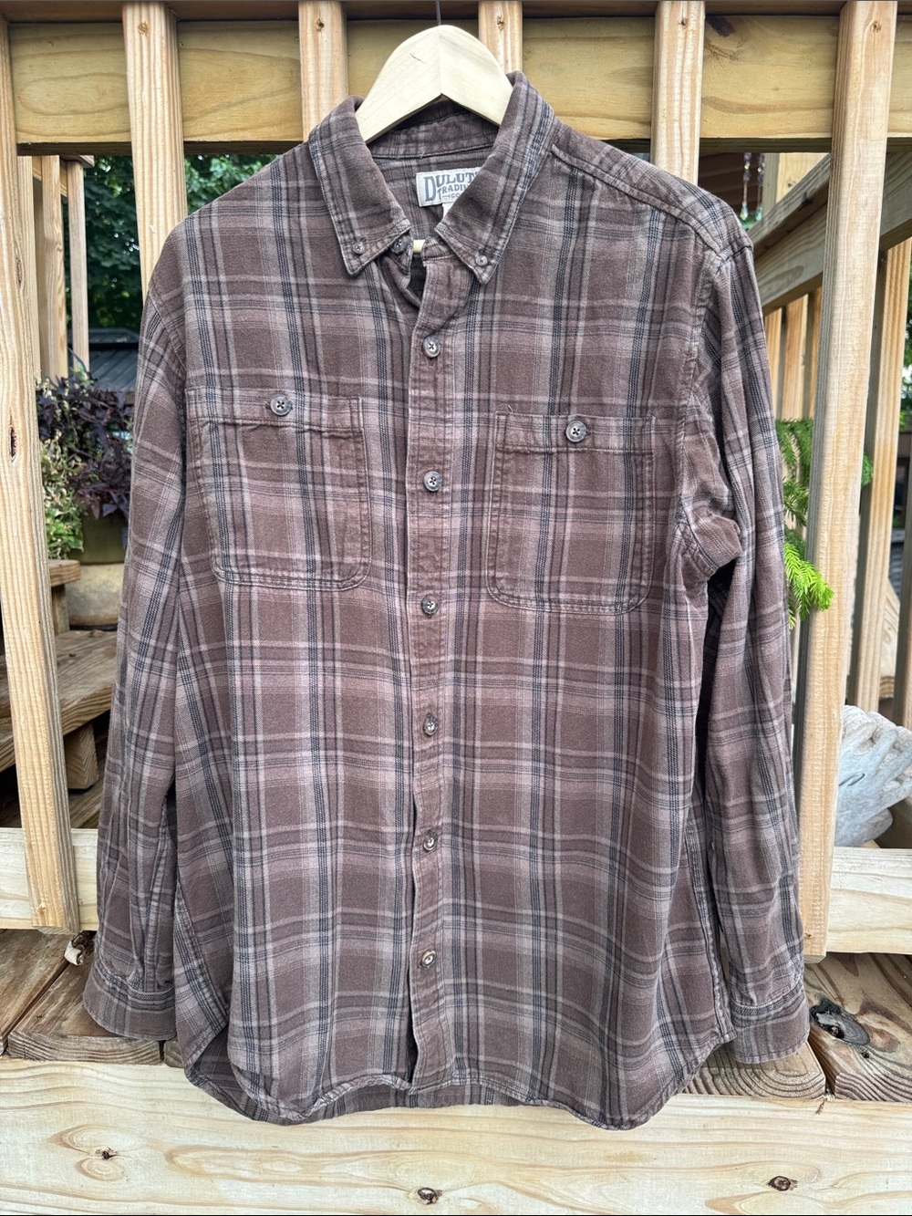 Duluth Trading Co Brown and Tan Plaid Flannel Shirt
